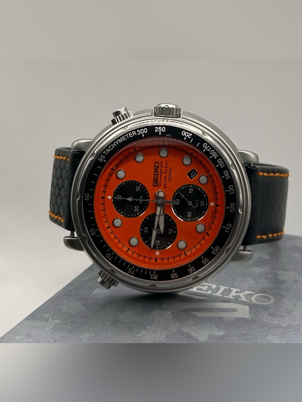 Seiko Italian Tuna Men’s Orange Dial Silver Case Chronograph Quartz 47mm Watch